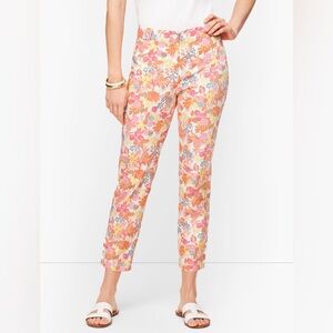 Talbots PERFECT CROP PANTS CURVY FIT FRUIT & FLOWERS pink orange pinapple sz 12